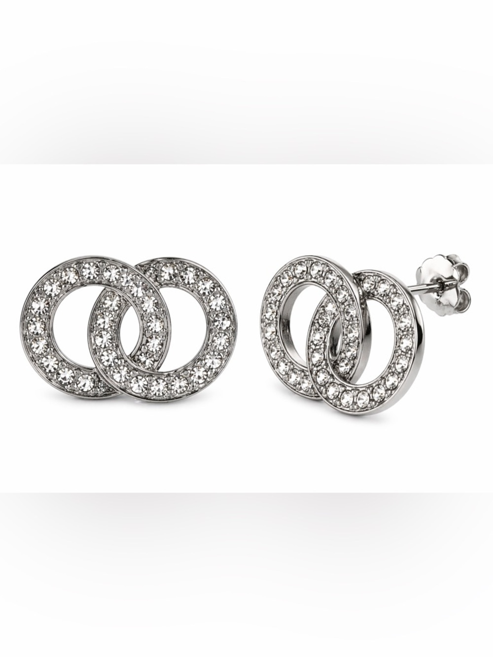 Silver Interlocking Circle Zirconia Stud Earrings - Picture 4 of 6